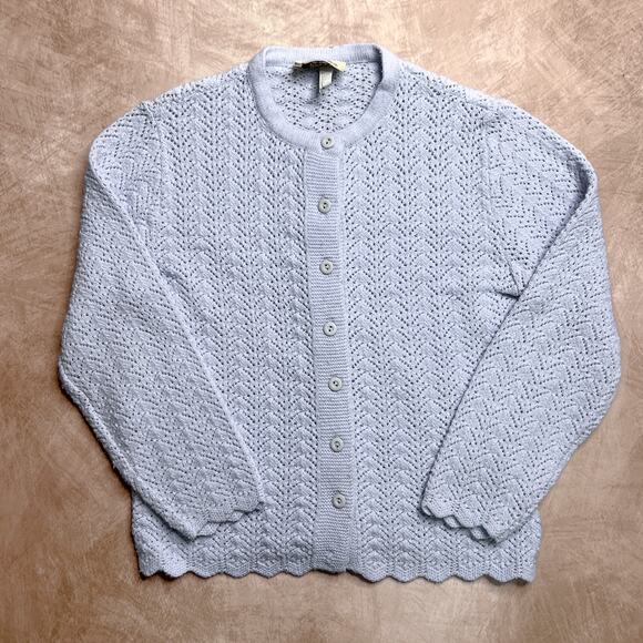 Vintage 70s The Fashion Place Sears Crochet Knit Cardigan Sweater Light Blue Mod - Picture 5 of 5